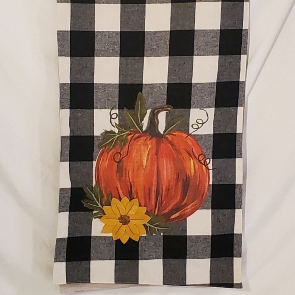 Table Runner Fall Pumpkin Black White Flannel Plaid Checkered 100% Cotton